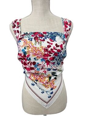 Floral Bandana Tank Top - White with Pink & Blue Floral